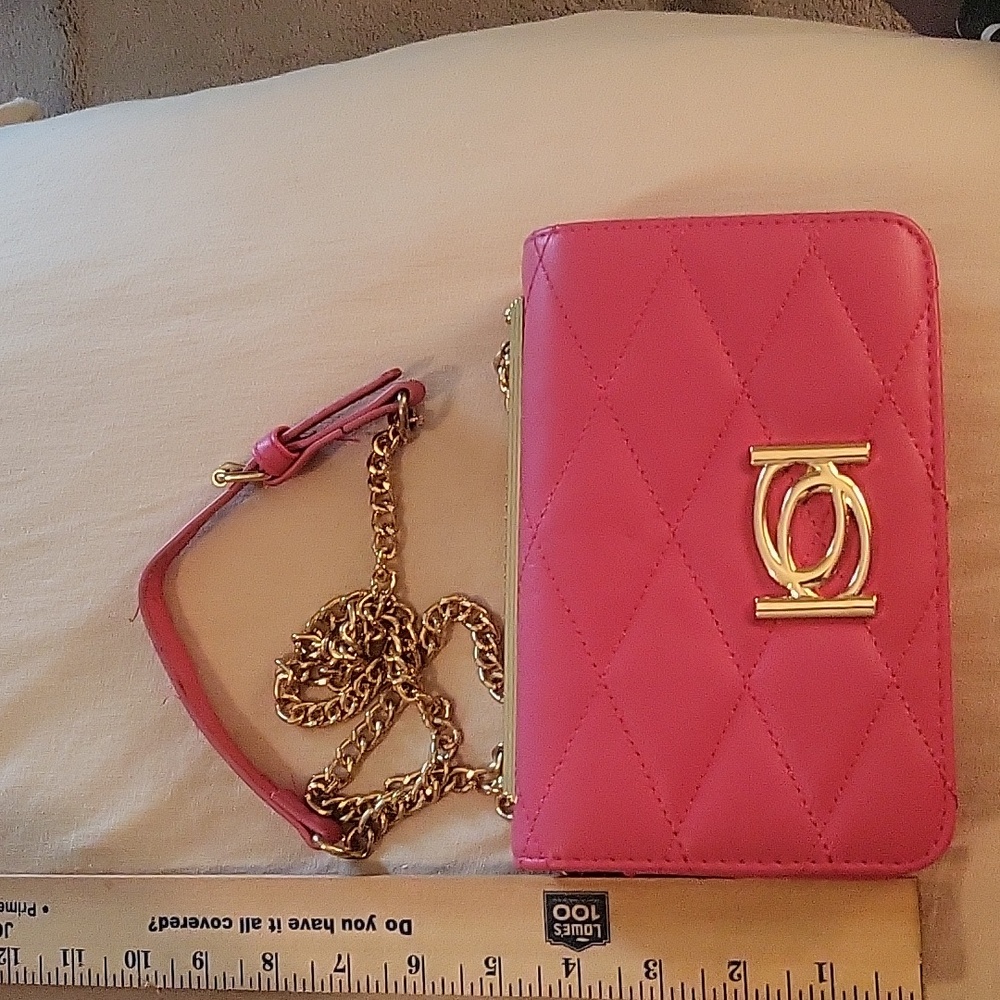 Bebe Pink Crossbody Bag with Gold Accents